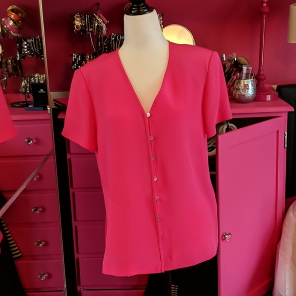 Cynthia Howie fuschia pink short sleeve blouse - Picture 1 of 4